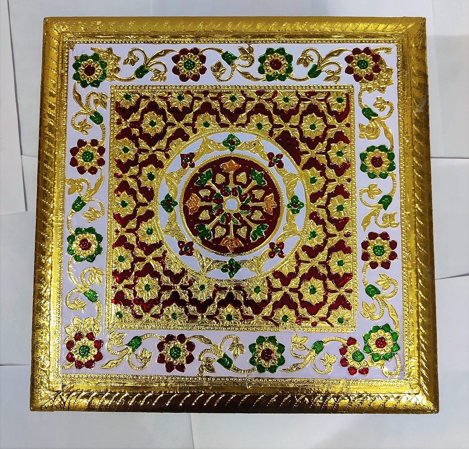 Handcrafted Rajasthani Meenakari Multi-Purpose Pooja Chowki (Bajot) - Image 3