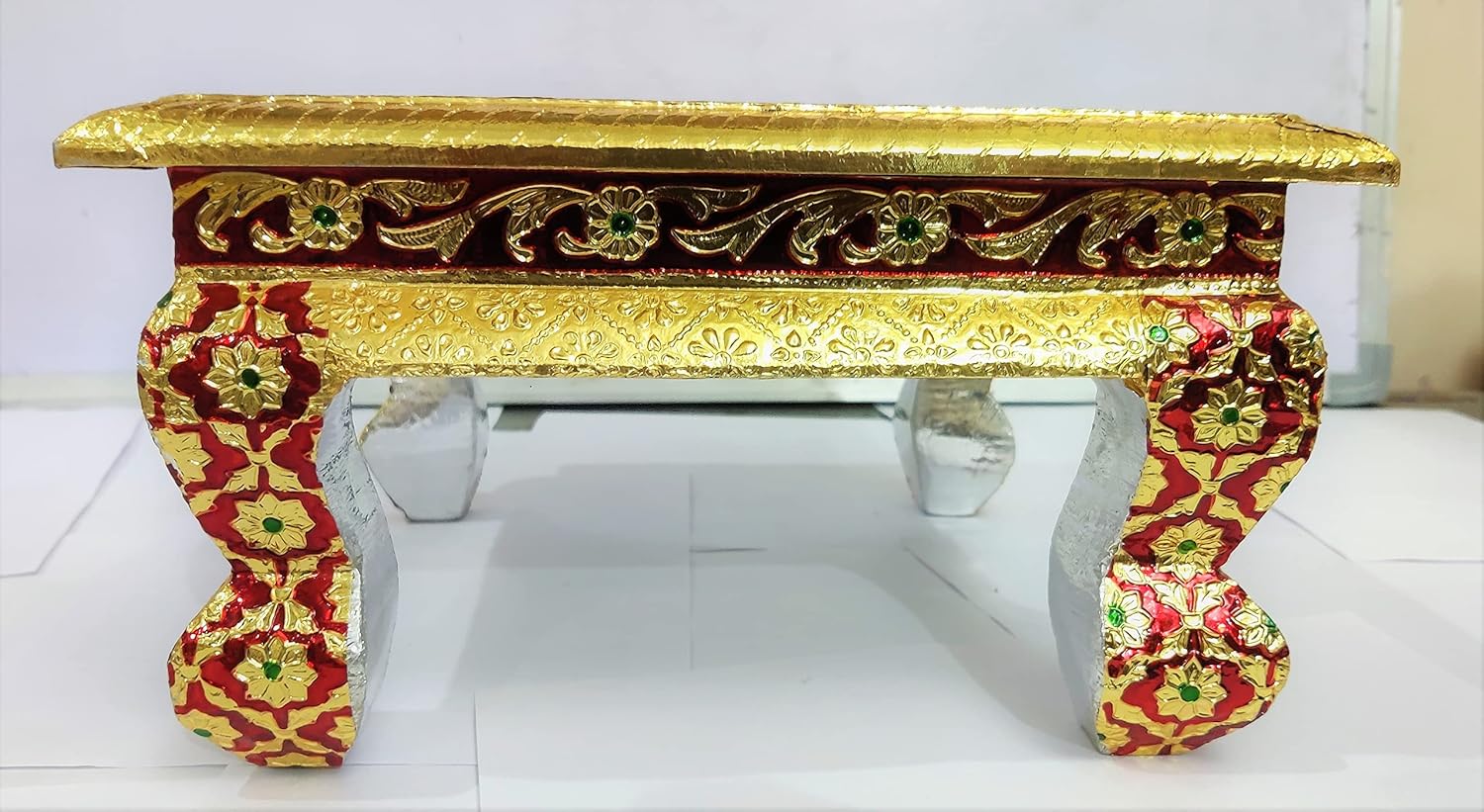 Handcrafted Rajasthani Meenakari Multi-Purpose Pooja Chowki (Bajot) - Image 2