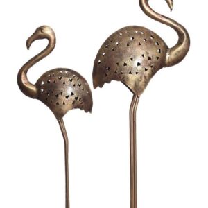 Elegant Antique Golden Iron Flamingo Pair