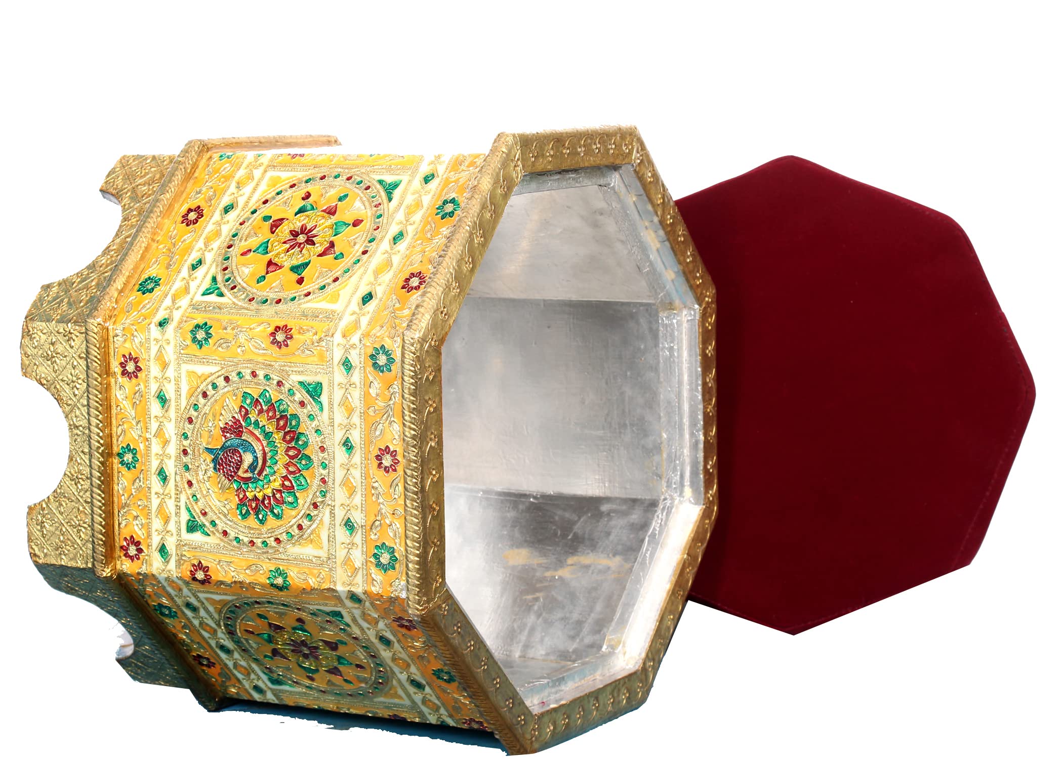 Rajasthani Handcrafted Meenakari Mudda with Velvet Cushion – Decorative Wooden Stool - Image 3