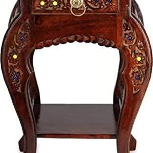 Rajasthani Handcrafted Wooden Antique Side Table with Drawer