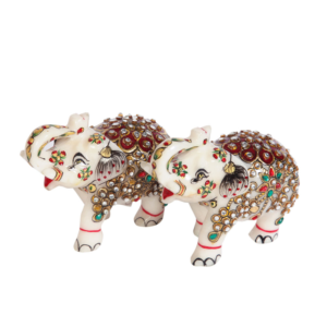 Rajasthani Meenakari Marble Elephant Set