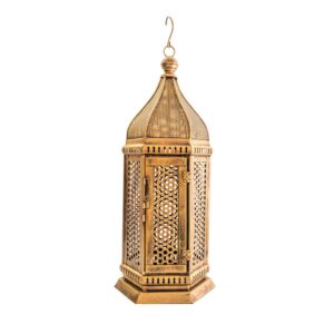Golden Iron Perforated Minar Lantern – 24 Inch Traditional Decorative Lantern