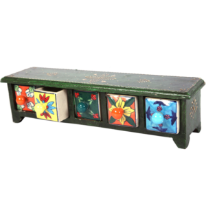 Blue Pottery Wooden Handicraft 9 Drawer Chest for Home Décor – Rajasthani Ceramic Organizer Box